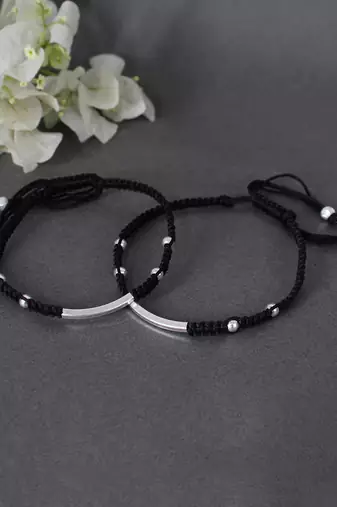 Black thread & silver anklets
