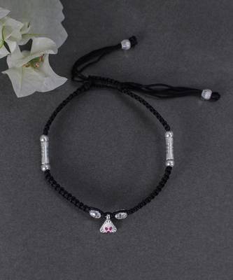 Black adjustable thread & silver anklets 1