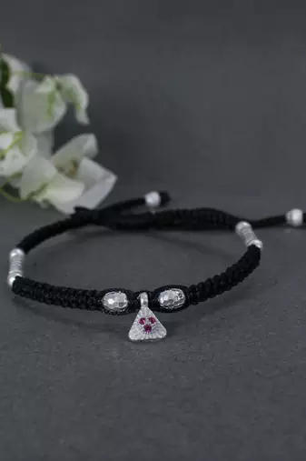 Black adjustable thread & silver anklets