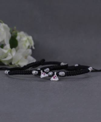 Black adjustable thread & silver anklets 4