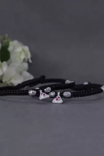 Black adjustable thread & silver anklets