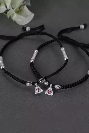 Black adjustable thread & silver anklets
