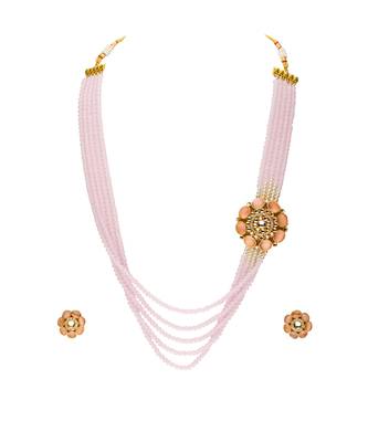 Pink glass beads multi layer necklace set 1