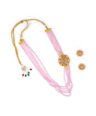 Pink glass beads multi layer necklace set 2
