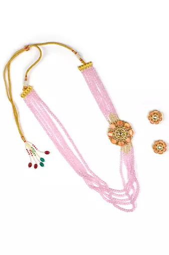 Pink glass beads multi layer necklace set