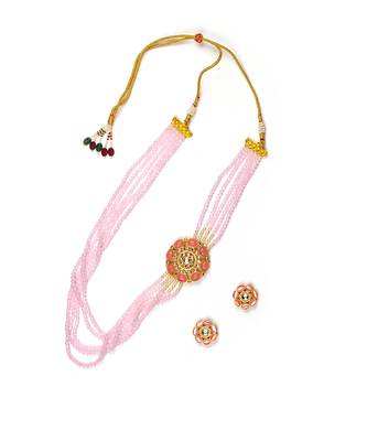 Pink glass beads multi layer necklace set 3