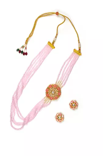 Pink glass beads multi layer necklace set