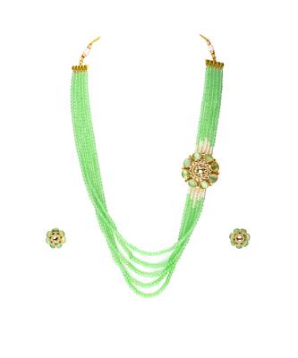 Green glass beads multi layer necklace set 1