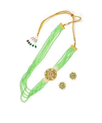 Green glass beads multi layer necklace set 2