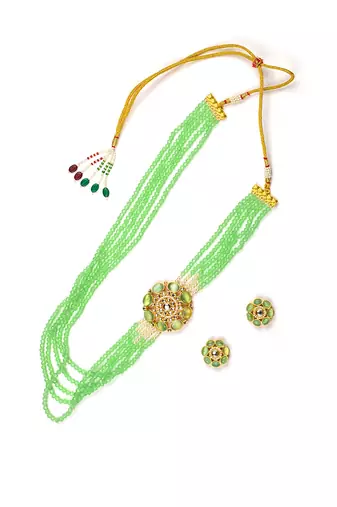Green glass beads multi layer necklace set