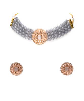 Grey glass stones multi layer necklace set 1