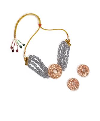 Grey glass stones multi layer necklace set 2