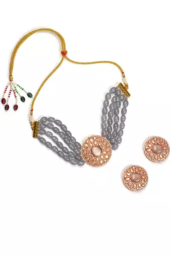 Grey glass stones multi layer necklace set