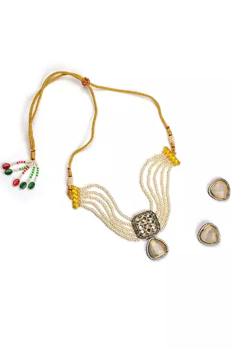 White pearls multi layer necklace set
