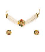Multi color glass stones white multi layer pearl necklace set