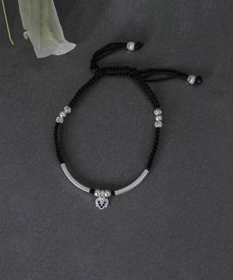 Black thread silver anklets 1