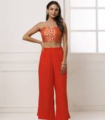 Geroo Jaipur Orange Rayon Co-Ord Set with Brocade Top