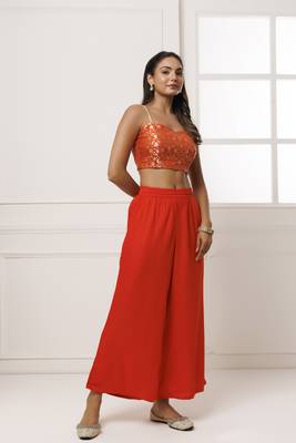   Orange Rayon Co Ord Set with Brocade Top 2