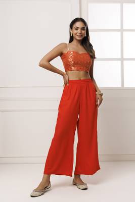   Orange Rayon Co Ord Set with Brocade Top 3