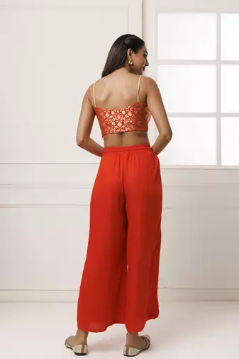   Orange Rayon Co Ord Set with Brocade Top