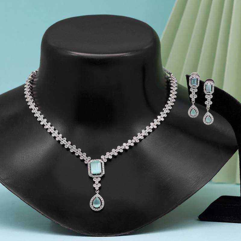 Pista green color american diamond necklace set