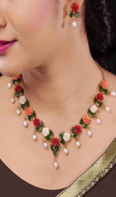Natural Pearls N colourful Flower Necklace Set 1