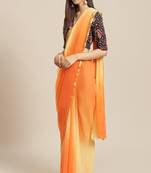 Geroo Jaipur Peach-Yellow Shaded Hand-Dyed Chiffon Saree With Hand Block Printed Blouse