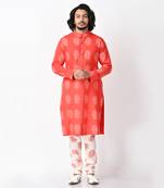 Red & white rudyard khadi kurta set