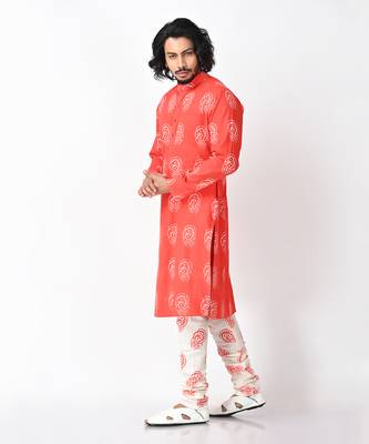 Red & white rudyard khadi kurta set 2