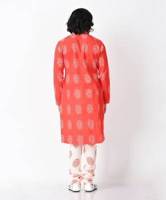 Red & white rudyard khadi kurta set 3