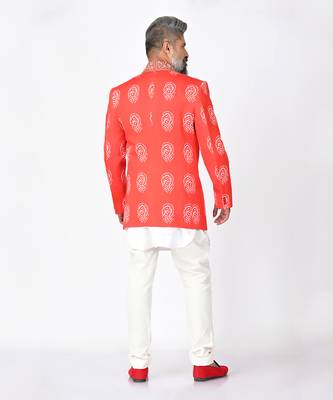 Red & white carmine khadi silk blazer set 4