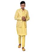 Lime green dugus dola silk nehru jacket set