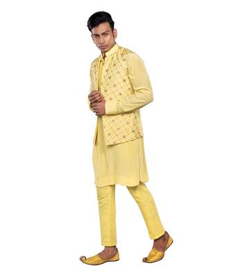 Lime green dugus dola silk nehru jacket set 2