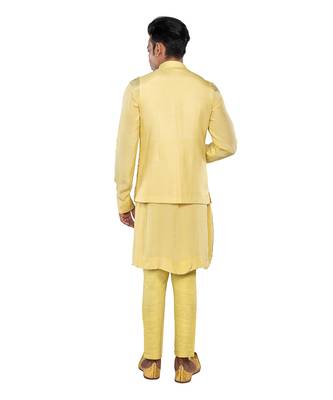 Lime green dugus dola silk nehru jacket set 3