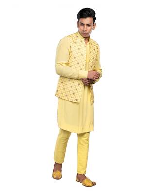 Lime green dugus dola silk nehru jacket set 5