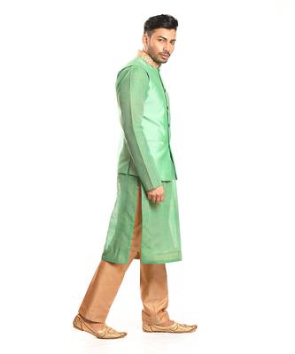 Green & biscit beige shlok malai cotton nehru jacket set 2