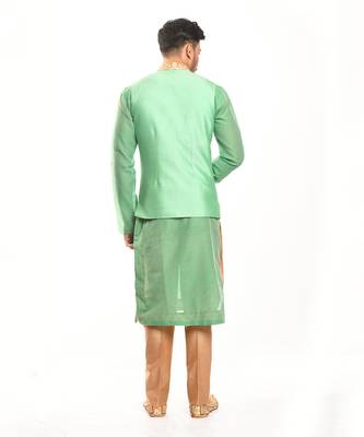 Green & biscit beige shlok malai cotton nehru jacket set 3