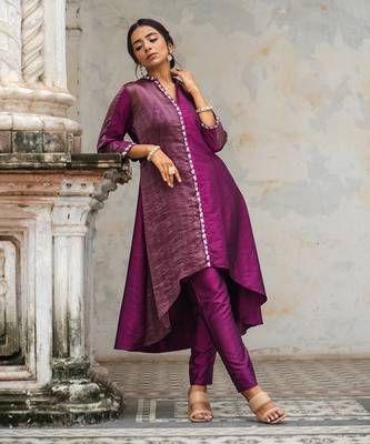 Purple duppion silk asym kurta set 1