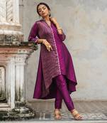 Purple duppion silk asym kurta set