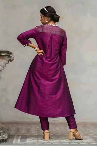 Purple duppion silk asym kurta set