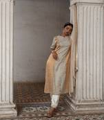 Silver & gold tissue gaji silk kurta set