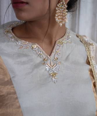 Silver & gold tissue gaji silk kurta set 2