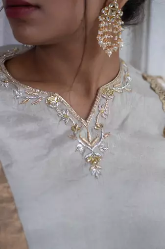 Silver & gold tissue gaji silk kurta set