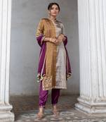 Dark gold and silver tissue straight kurta set