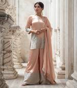 Peach silver tissue sharara set