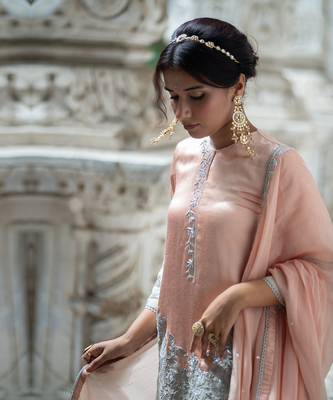 Peach silver tissue sharara set 2