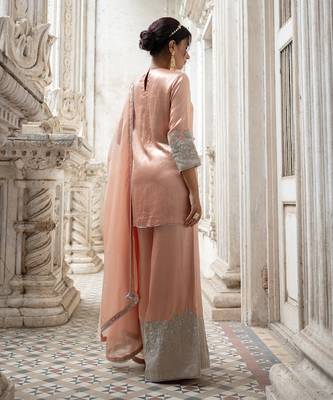 Peach silver tissue sharara set 3