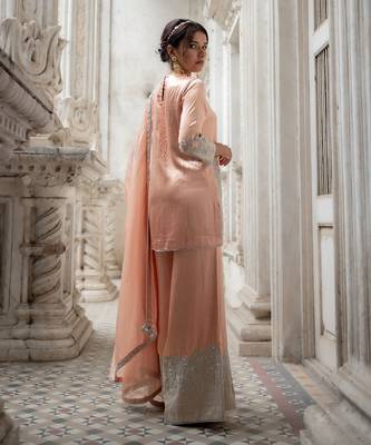 Peach silver tissue sharara set 4