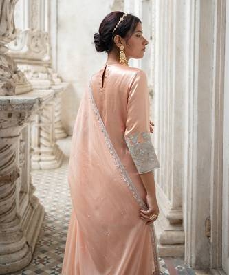 Peach silver tissue sharara set 5