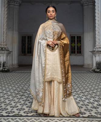 Ivory gold tissue gharara set 1